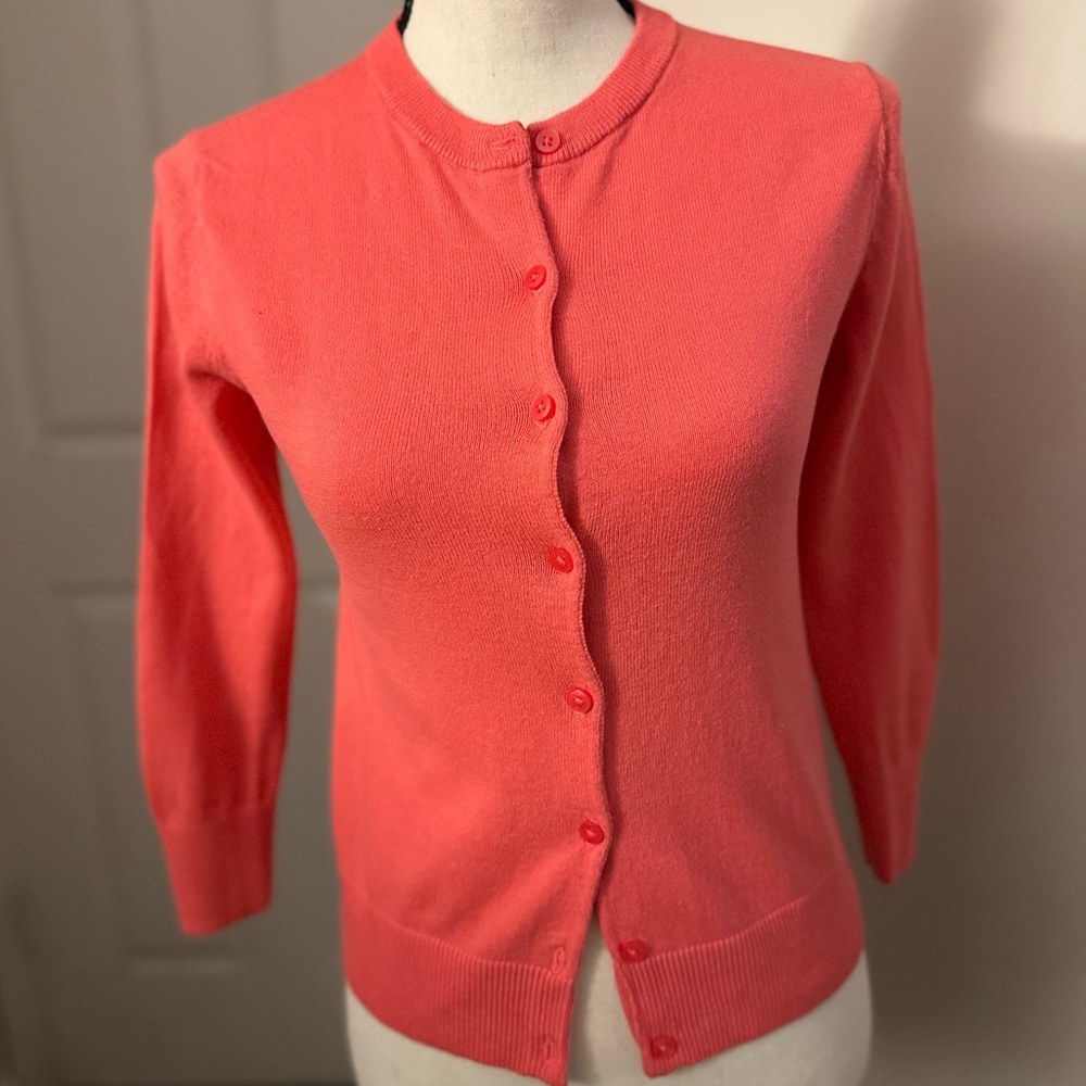 GAP Pink Cardigan Sweater Fitted Fine-Knit